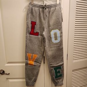 NWT Heather Gray Sweatpants with Colorful Appliqued Letters